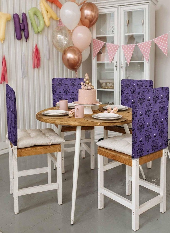 LooPoP Halloween Chair Covers Set of 4 Ghost Grimace Pumpkin Chair Slipcover Protector Removable Stretch Chair Covers Horror Night Purple Black Chair Back Covers for Dining Chairs Kitchen Dinner Holiday - Image 3